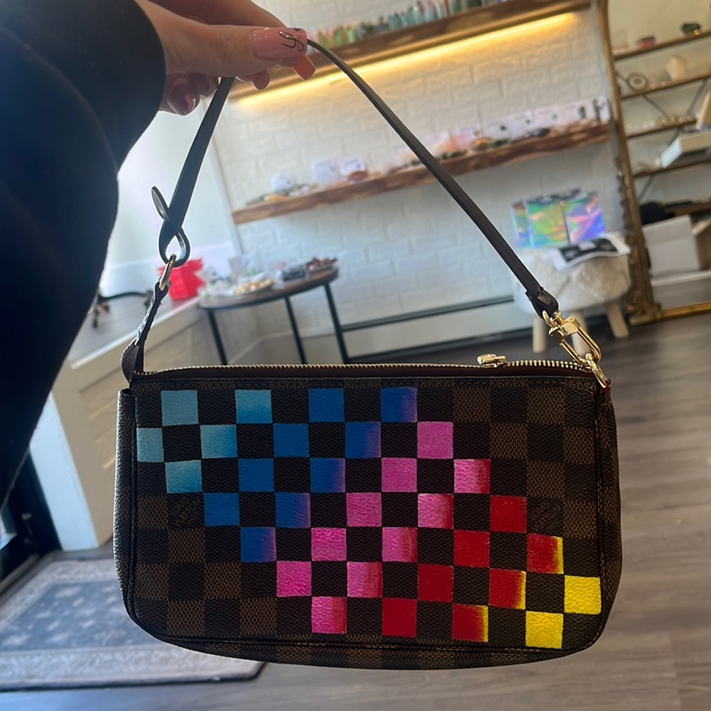 LOUIS VUITTON Pre-Loved Pochette Damier Ebene w/ hand-painted checkers
